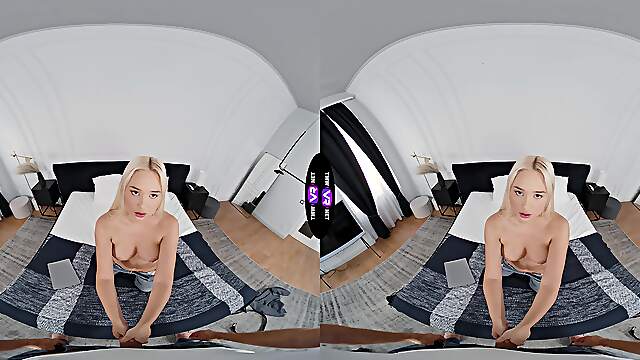 Young blonde Jessie Ames rides a big cock in vr