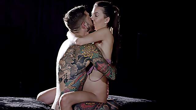 Skinny tattooed teen Anya Krey rides cock with intense pleasure in hd