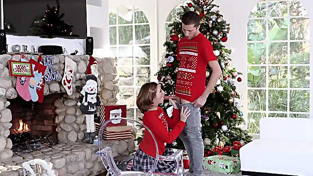 Teen Dylan & Riley indulge in festive oral fun