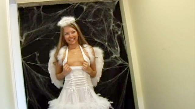 Angel costume on masturbating Aaliyah Love