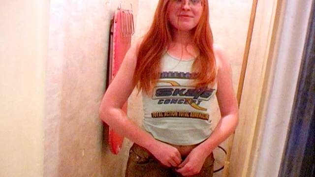 Redhead nerd goes piss on camera