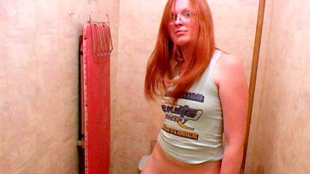 Redhead nerd goes piss on camera