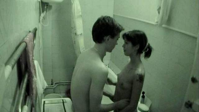 Hidden camera captures teen bathroom fuck