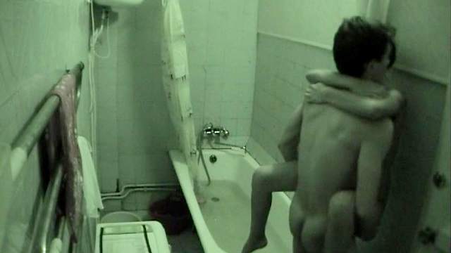 Hidden camera captures teen bathroom fuck