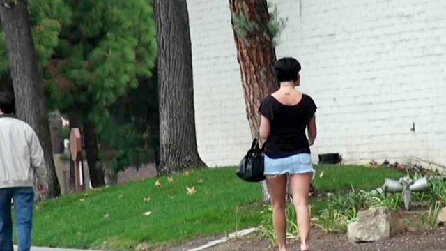 Follow chick in tiny skirt in public