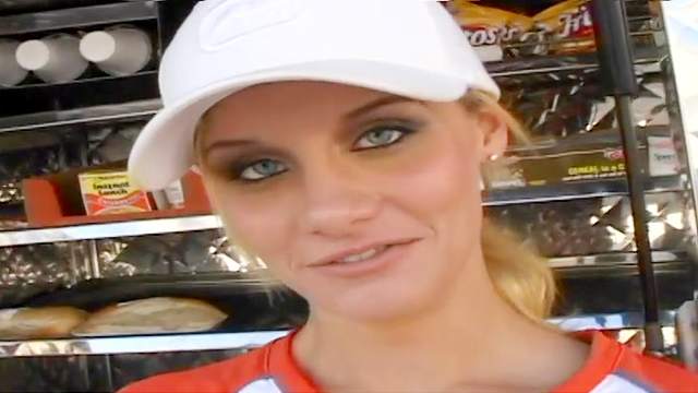 Cute blonde with big tits boned at work