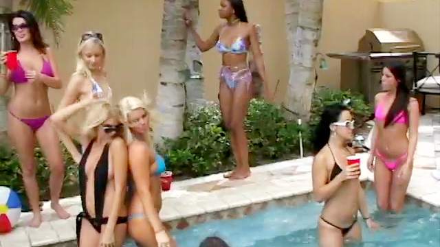 Blown by girl at a bikini party