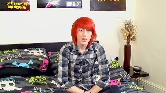 Gay teen redhead with piercings strokes