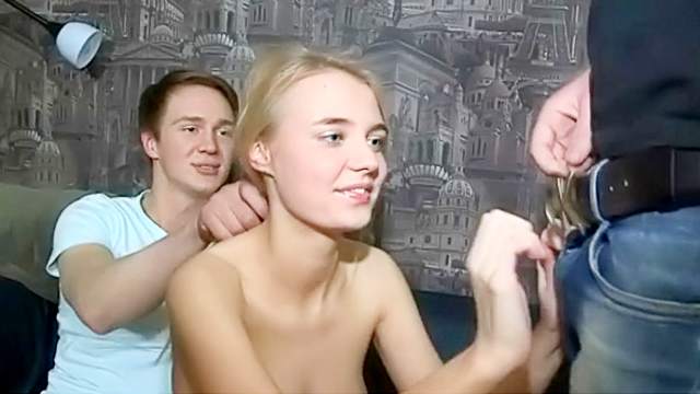 Hot blonde Ira sucking cock of her boyfriend's friend