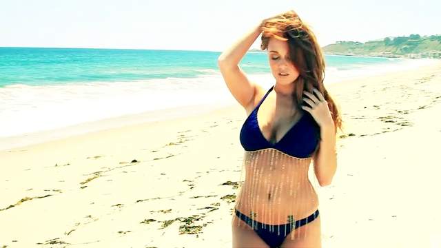 Redhead Leanna Decker at the ocean beach