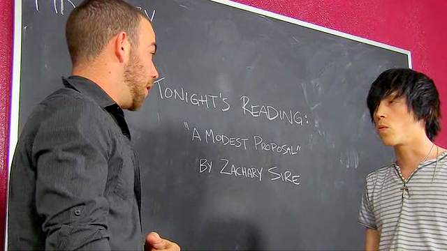 Parker Perry is making blowjob to teacher Tyler Bolt