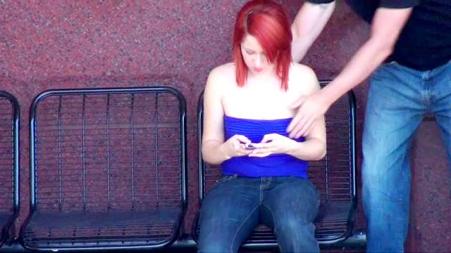 Sensual redhead being humiliated on the street