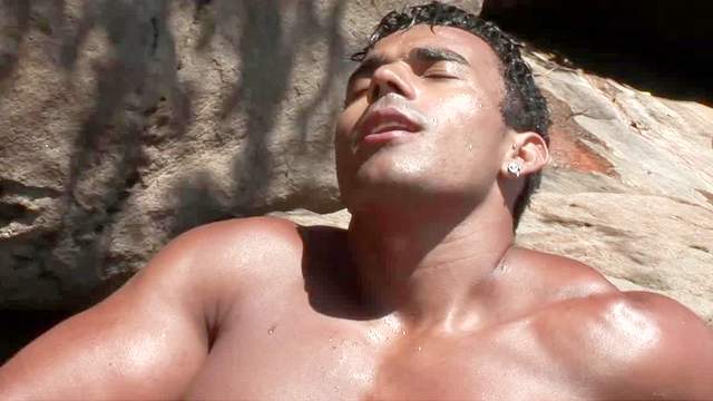Latino is masturbating his hard black dick!