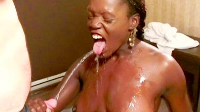 Ebony with pretty face Diamond being humiliated with urine