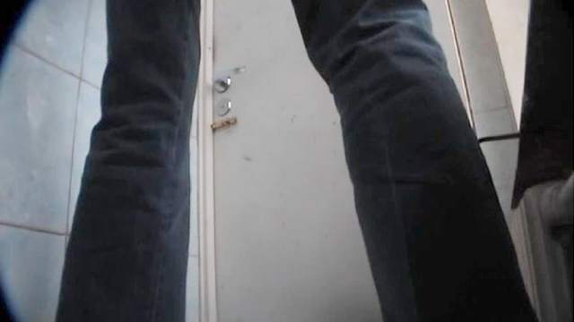 Innocent babe with long legs is pissing with force