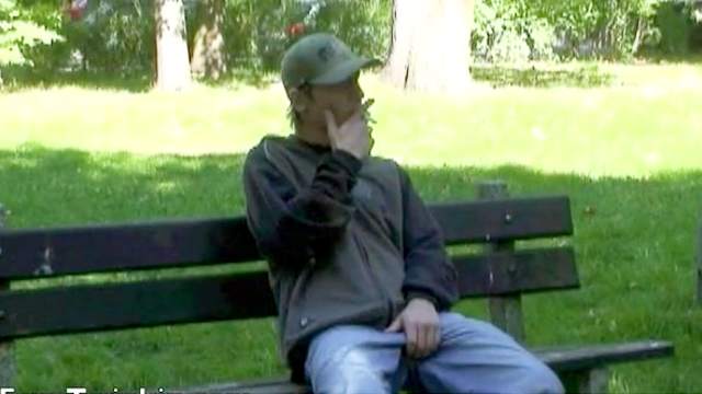 Innocent gay masturbates in the green forest