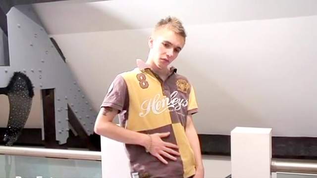 Blond gay masturbates his small dick
