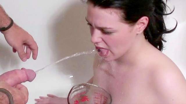 Alluring dark-haired beauty Stephanie is getting urine in her mouth