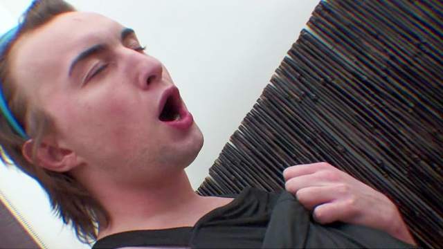Sweet man with cute face cums on face of his friend