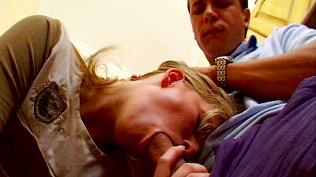 Sexy blonde Silvy being drilled in her wide throat