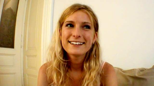 Smiling teen Ester L sucks her freaking legs