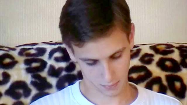 Skinny gay is wanking his slender dick